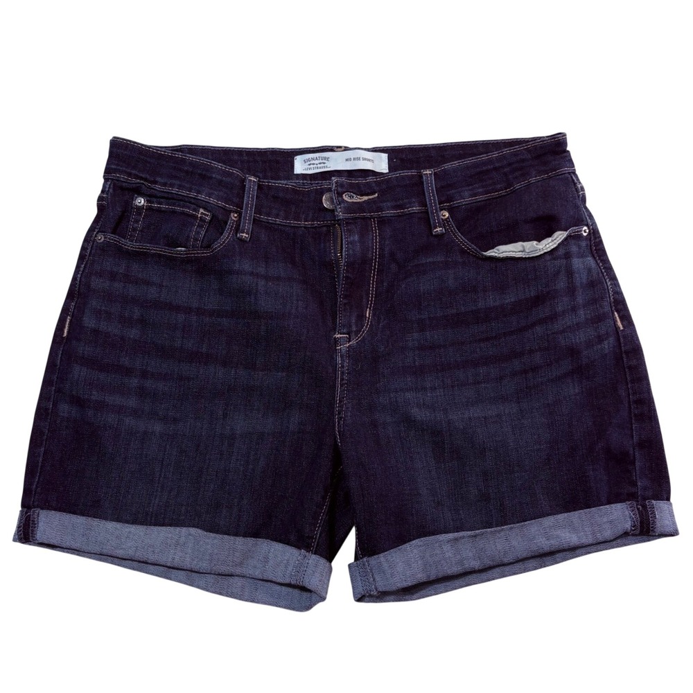 Signature by Levi Strauss Womens Mid Rise Cuffed Denim Shorts Dark Wash Blue